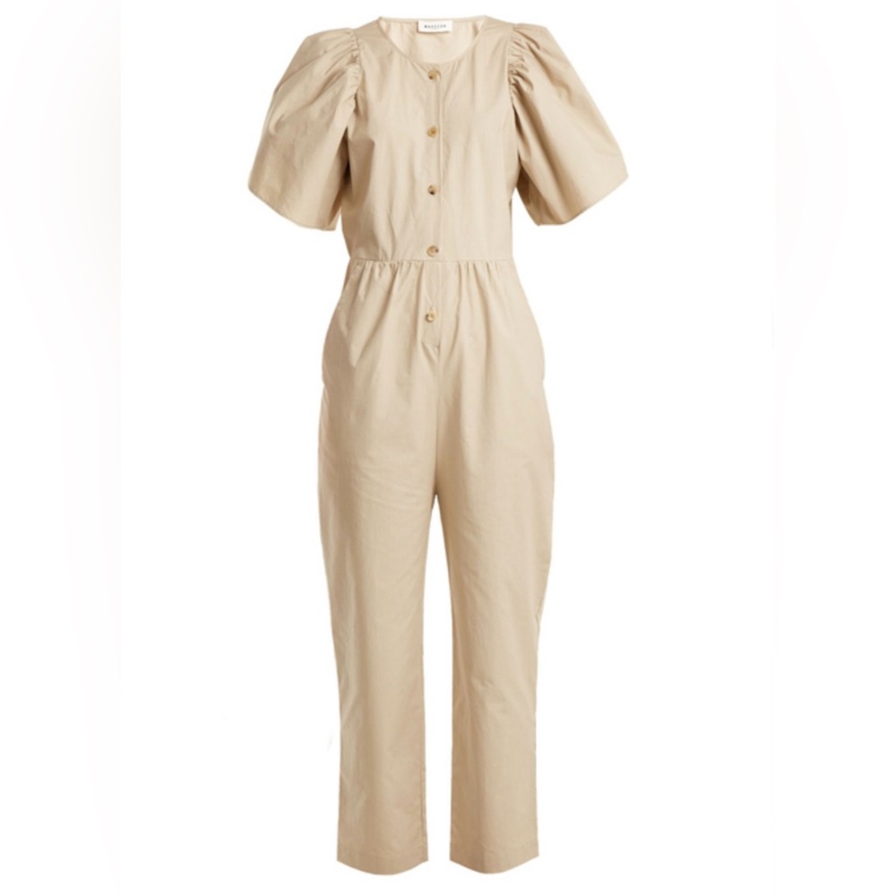 MASSCOB puff sleeve high rise poplin jumpsuit size S 36 EU
